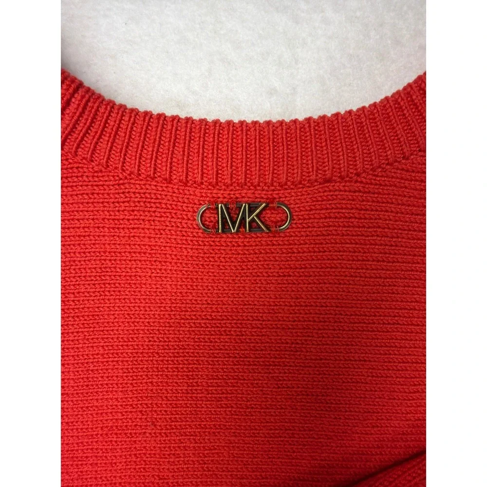 Michael Kors Red Cropped Pullover Sweater Womens Small Crew Neck KnitMK Logo